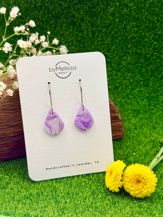 Purple and White Petite Kite Drop Earrings in Silver