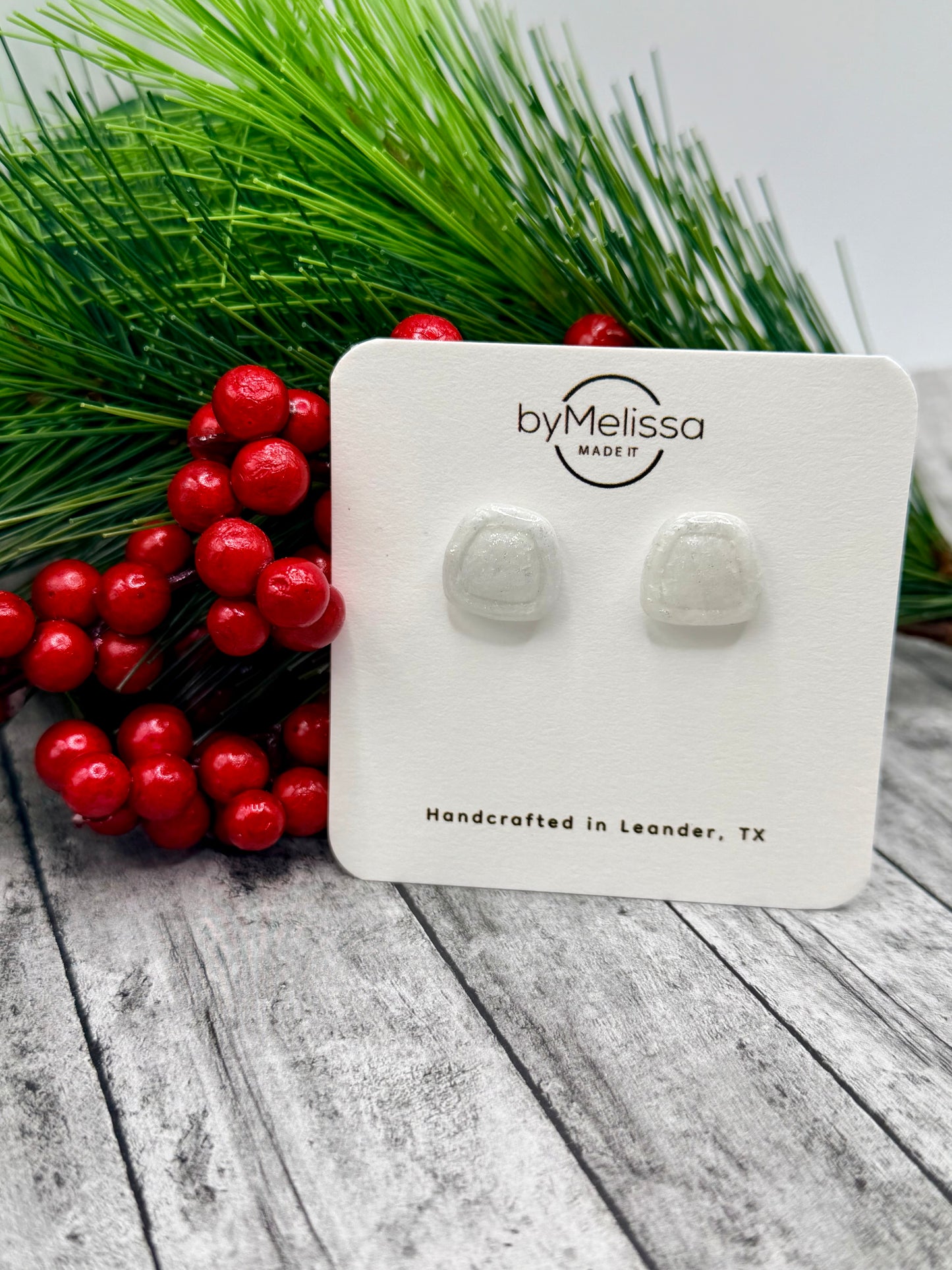White and Silver Small Embedded Polygon Stud Earrings