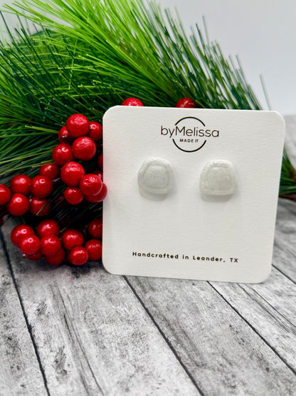 White and Silver Small Embedded Polygon Stud Earrings