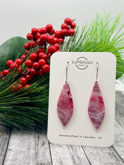 Red and White Small Elongated Kite Drop Earrings in Silver
