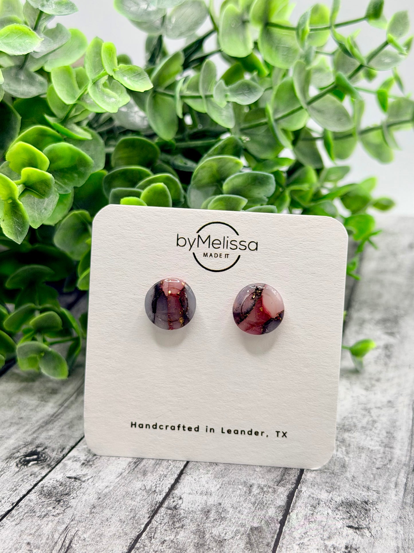 Maroon and Black Small Embedded Circle Stud Earrings