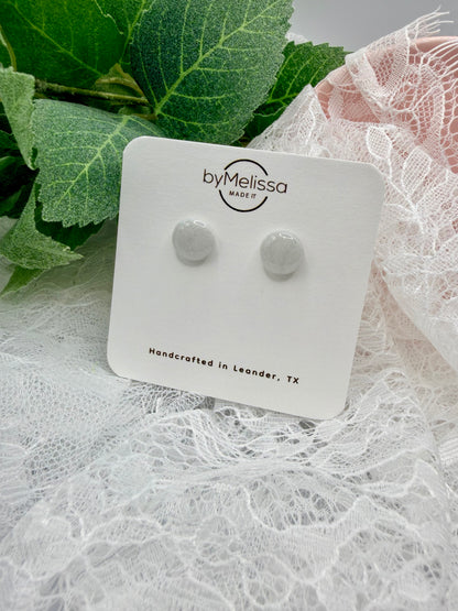 White and Silver Small Circle Stud Earrings