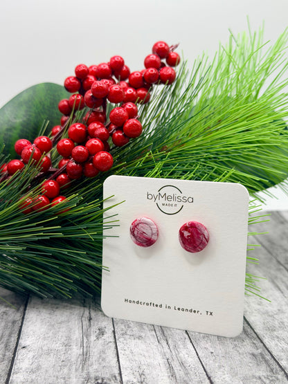 Red and White Small Embedded Circle Stud Earrings