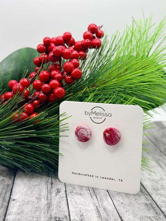 Red and White Small Embedded Circle Stud Earrings