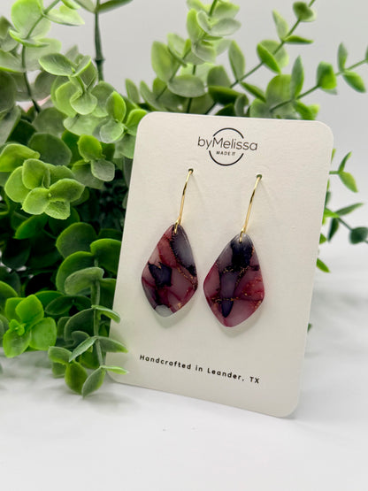 Maroon and Black Kite Drop Earrings in Gold