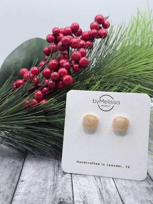 White and Gold Small Embedded Square Stud Earrings