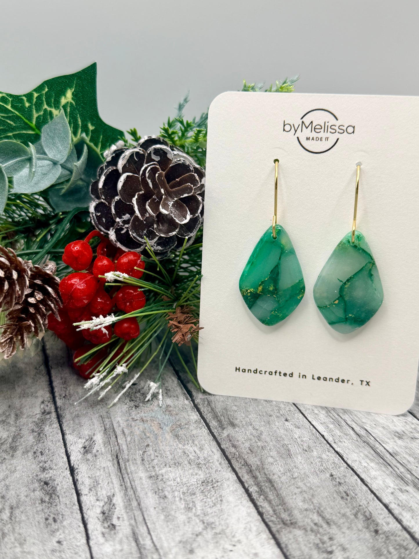 Green and Gold Small Kite Drop Earrings