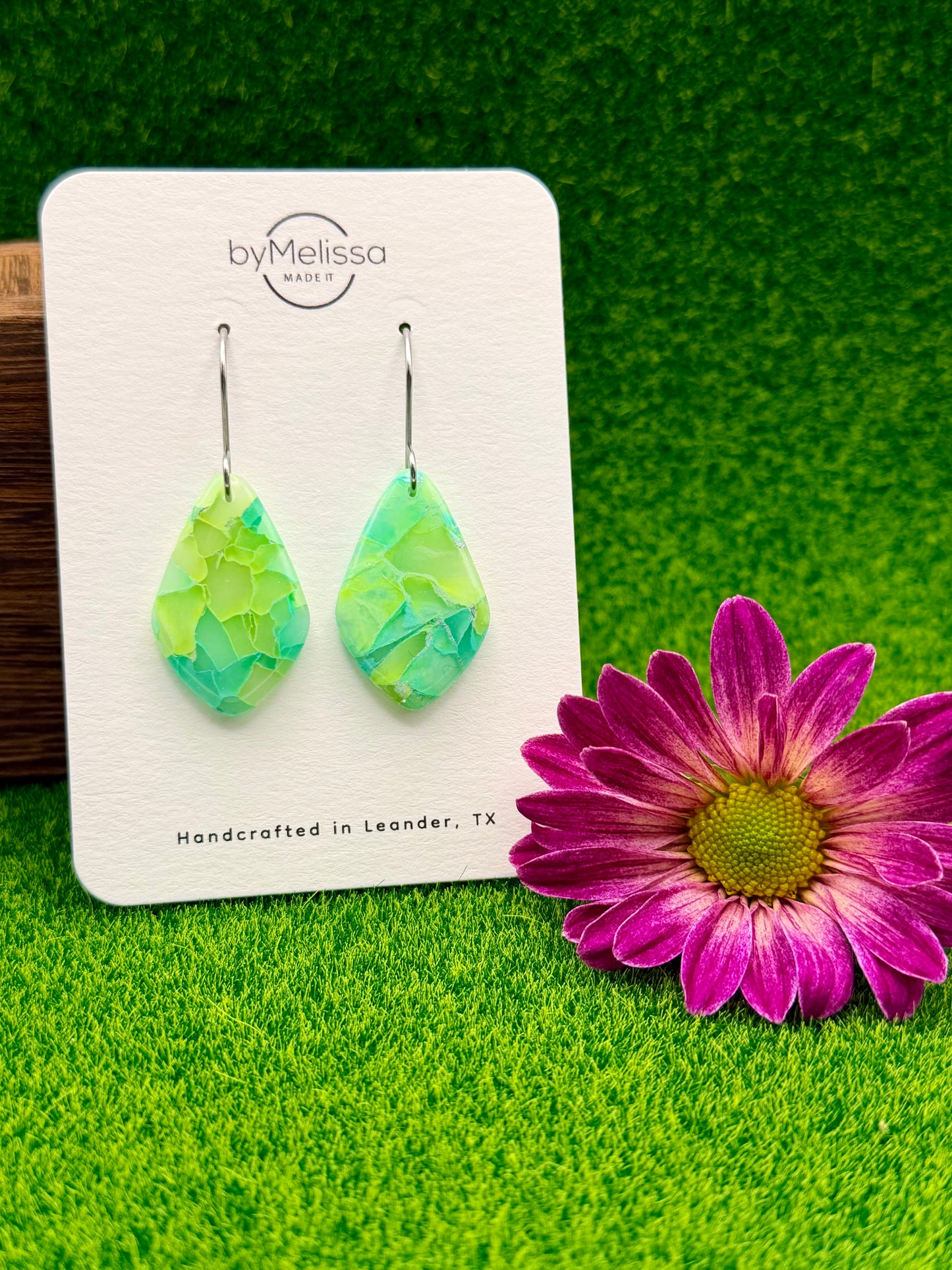 Lime and Turquoise Small Kite Drop Earrings in Silver