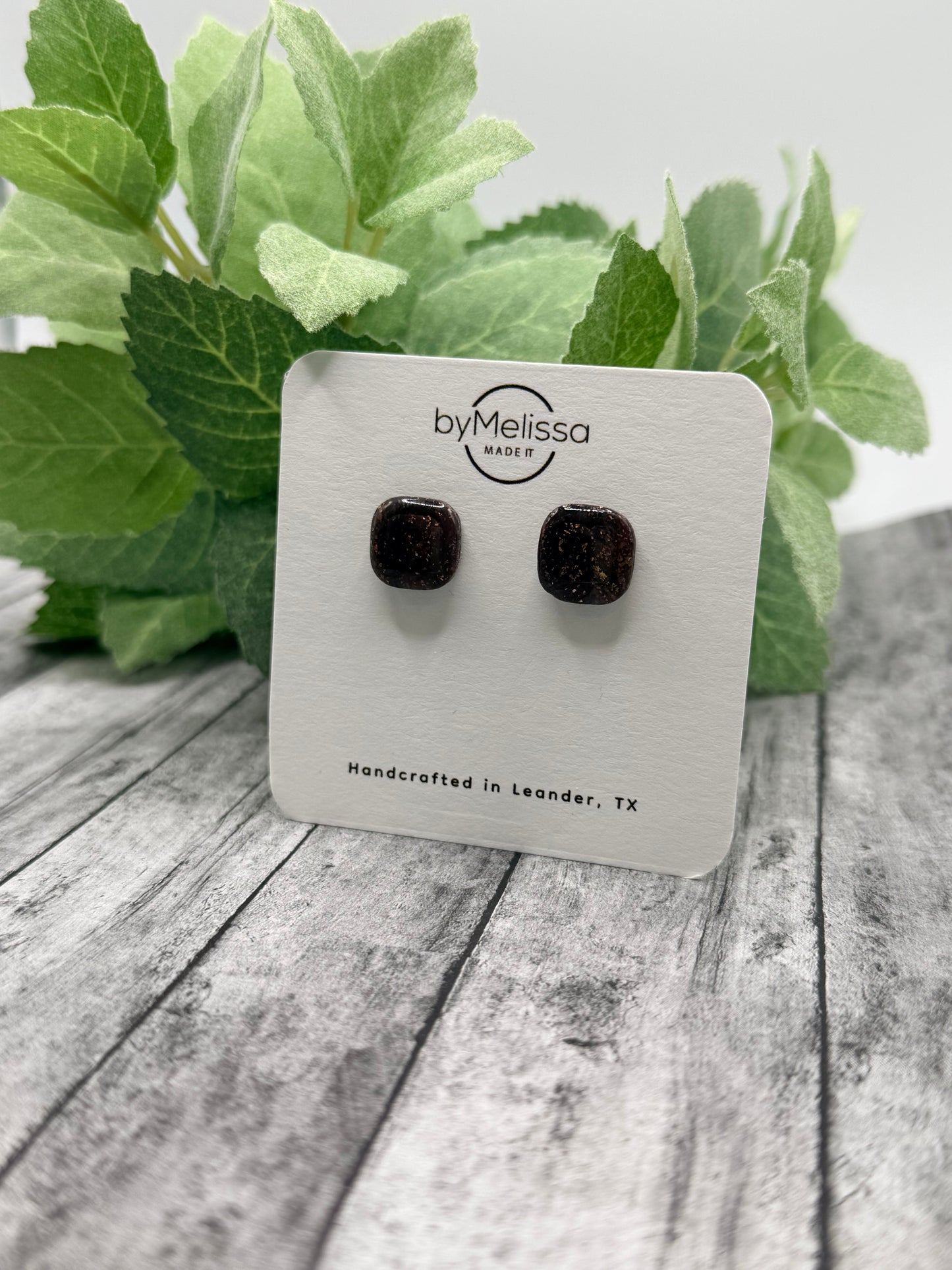 Maroon and Black Small Embedded Square Stud Earrings
