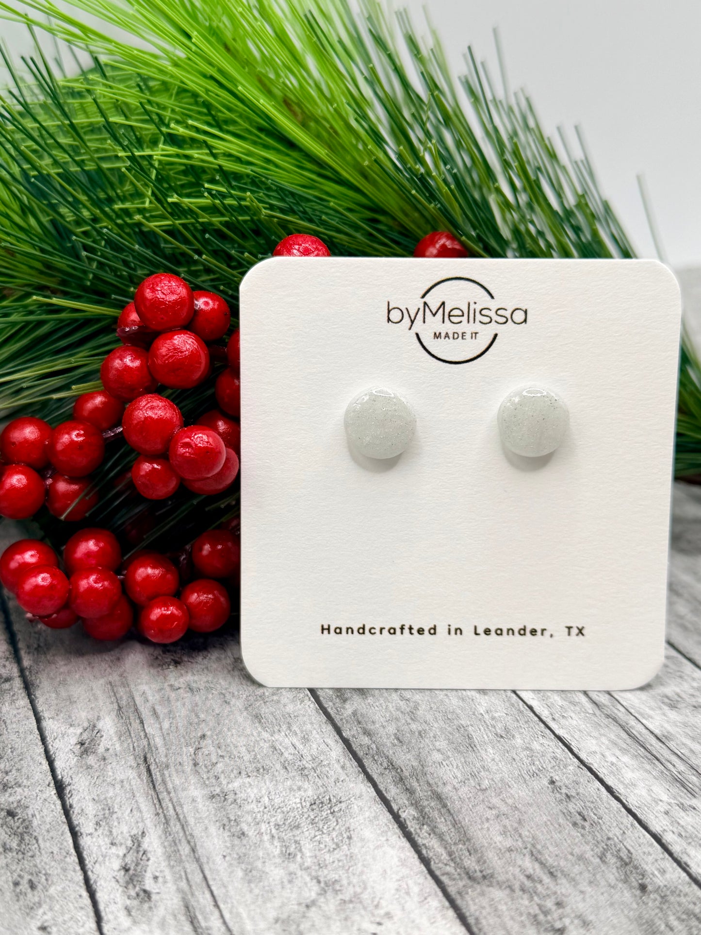 White and Silver Small Circle Stud Earrings
