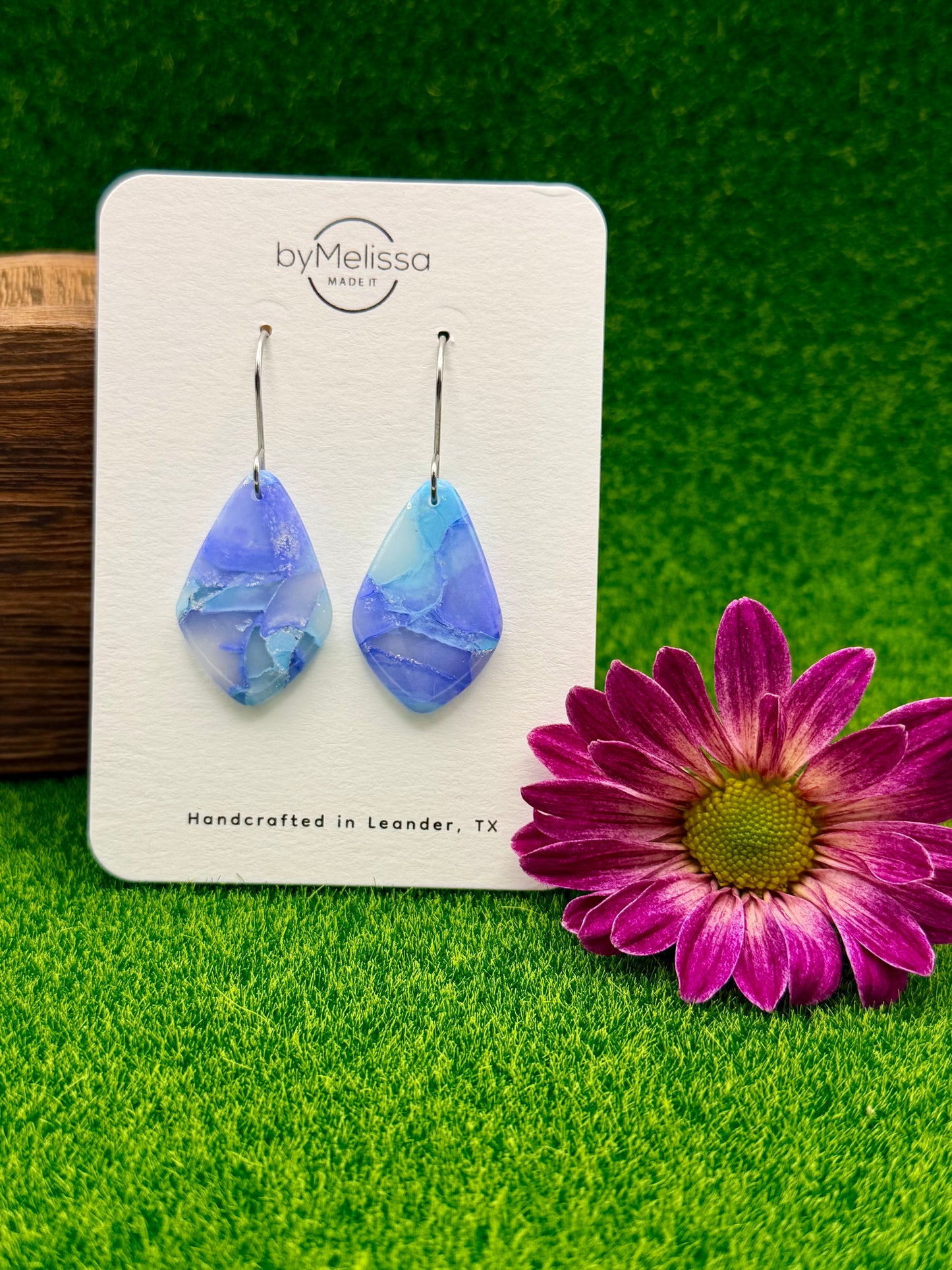 Sky Blue and Periwinkle Small Kite Drop Earrings in Silver
