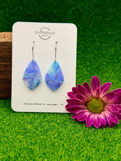 Sky Blue and Periwinkle Small Kite Drop Earrings in Silver