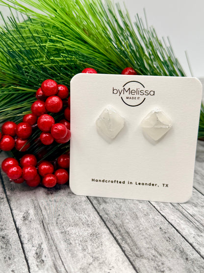 White and Silver Rounded Square Stud Earrings