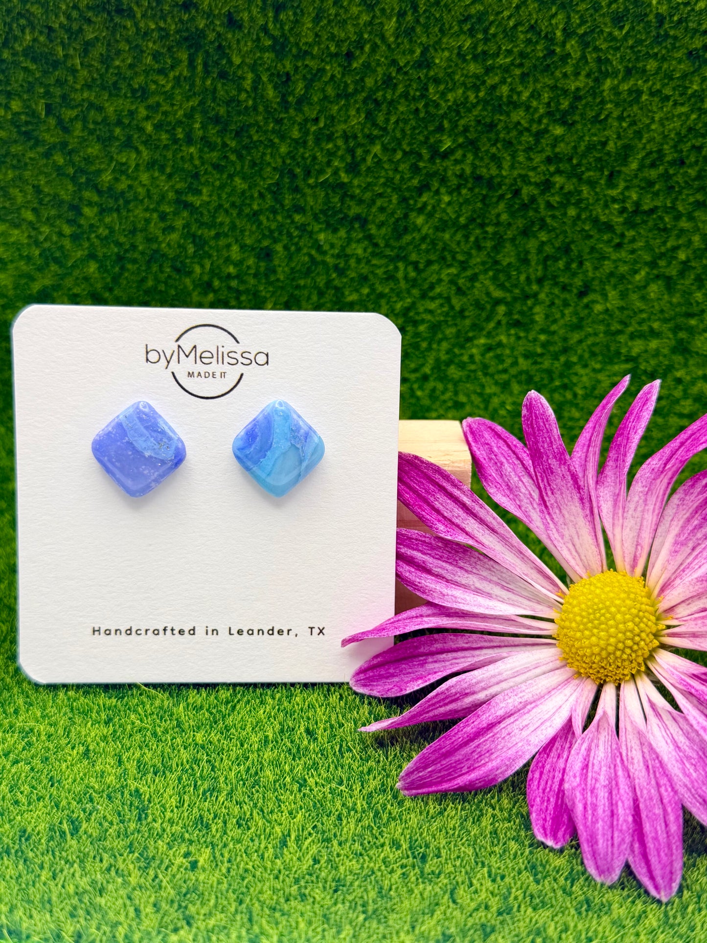 Sky Blue and Periwinkle Rounded Square Stud Earrings