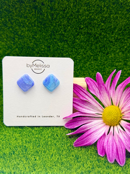 Sky Blue and Periwinkle Rounded Square Stud Earrings