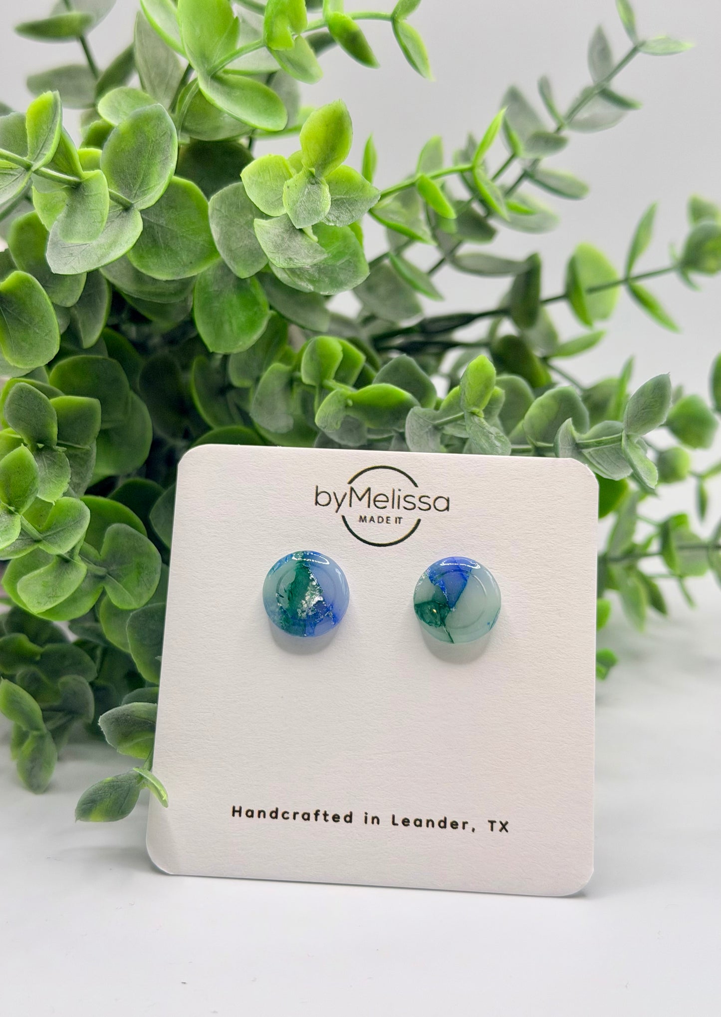 Forest Green and Blue Small Embedded Circle Stud Earrings