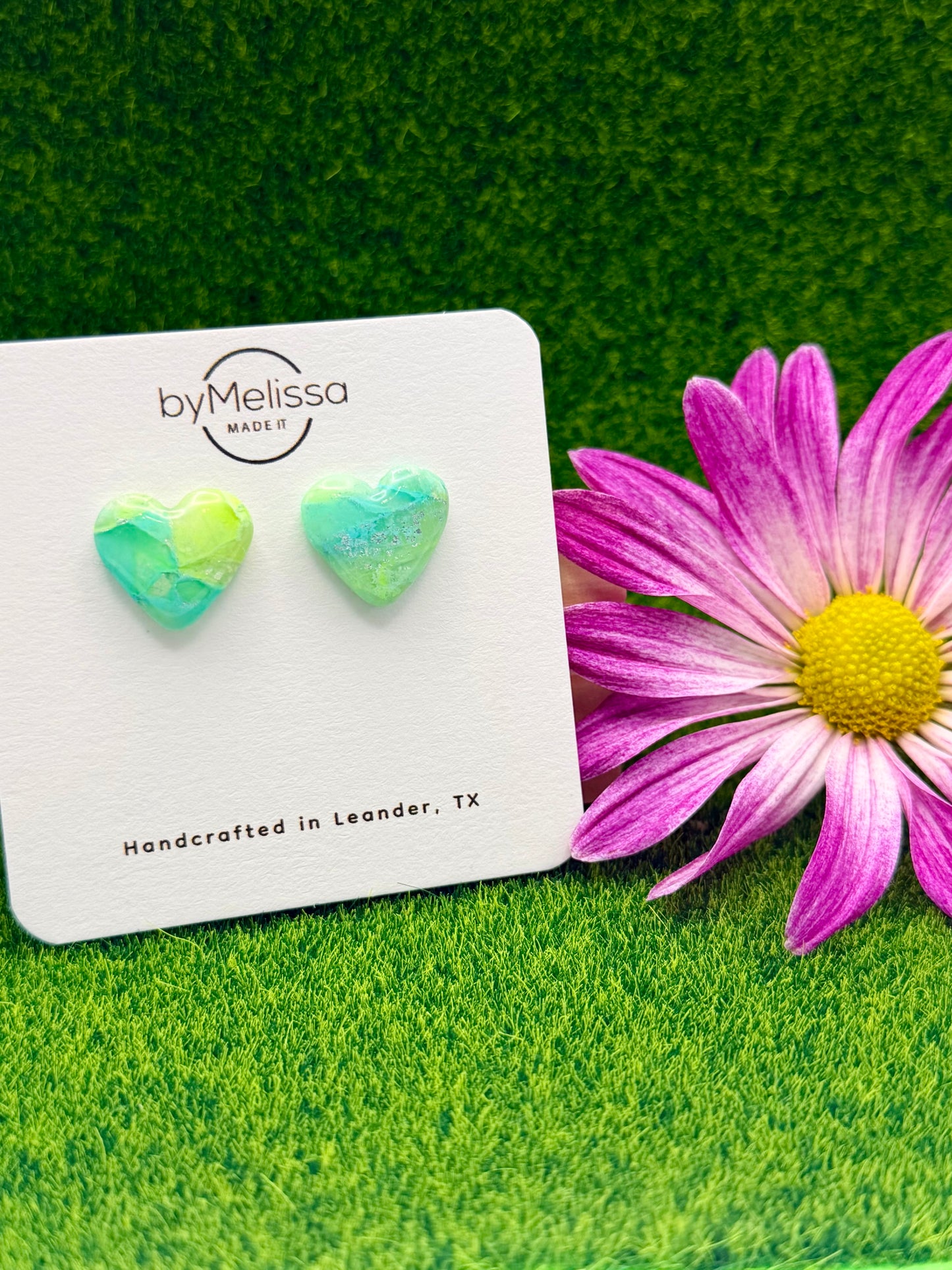Lime and Turquoise Heart Stud Earrings
