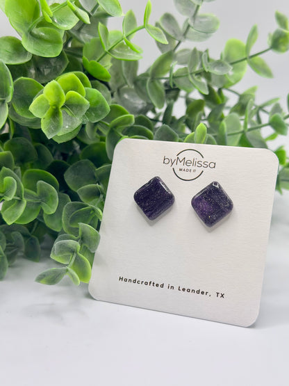 Purple and Black Rounded Square Stud Earrings