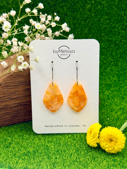 Orange Small Kite Drop Earrings in Silver