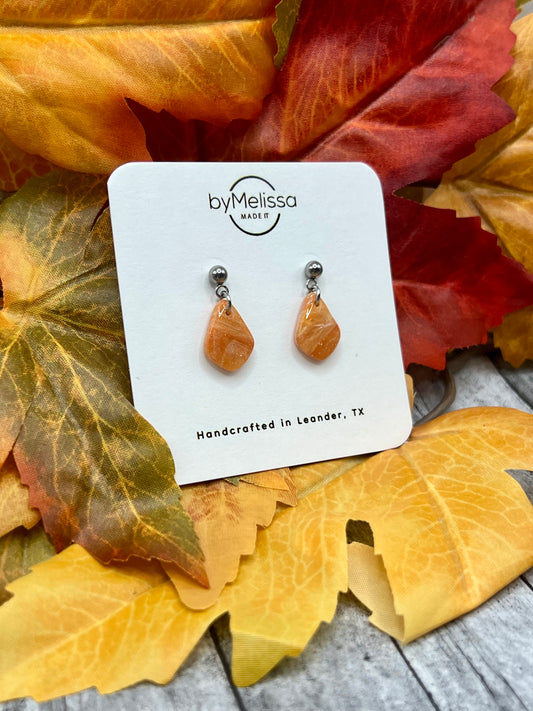 Orange and White Mini Kite Silver Ball Stud Earrings