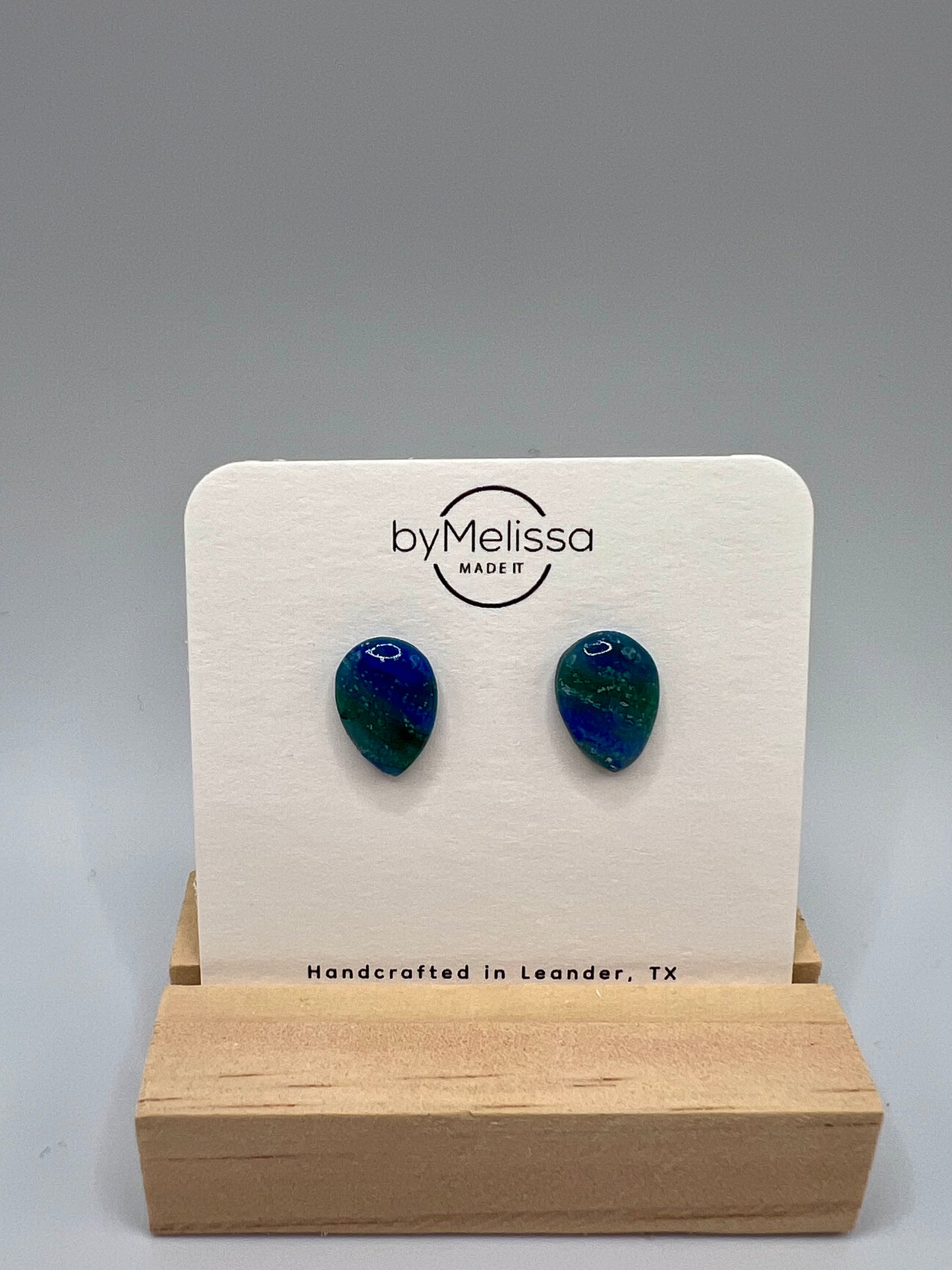 Forest Green and Blue Teardrop Stud Earrings