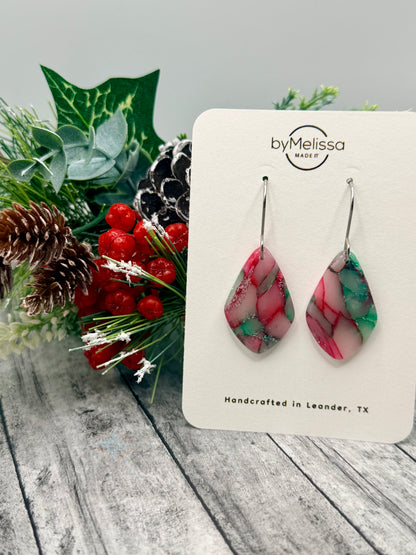 Red and Green Small Kite Drop Earrings in Silver