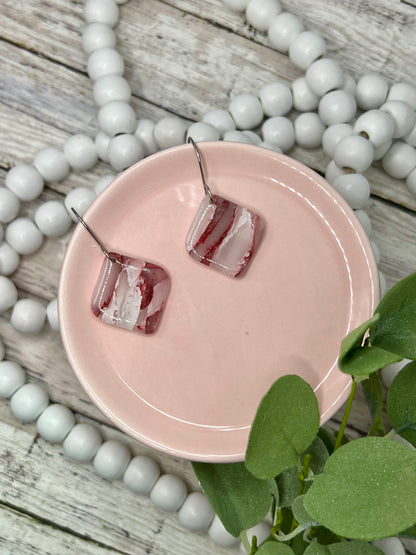 Maroon, Pink, and White Small Rounded Square Drop Earrings in Silver