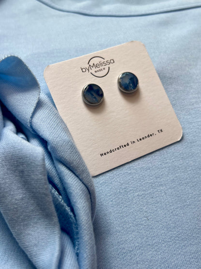 Navy and Columbia Blue Circle Bezel Stud Earrings