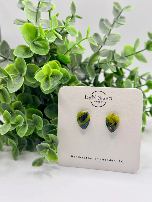 Navy and Gold Teardrop Stud Earrings