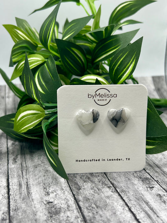 Black and White Heart Stud Earrings