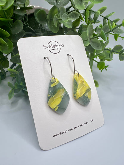 Yellow and Sage Small Kite Drop Earrings in Silver