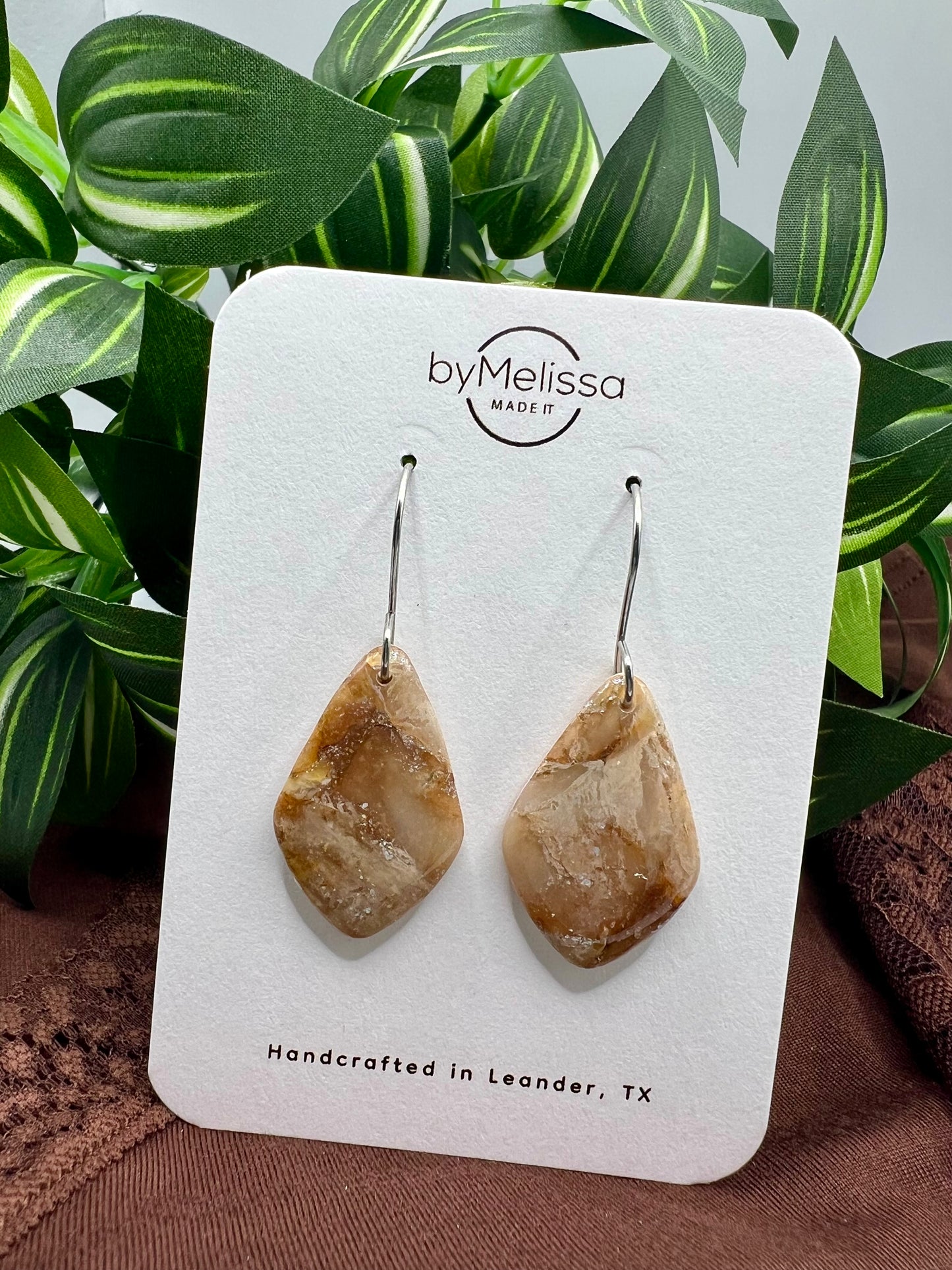 Mocha and Almond Small Kite Drop Earrings in Silver