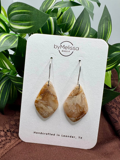 Mocha and Almond Small Kite Drop Earrings in Silver