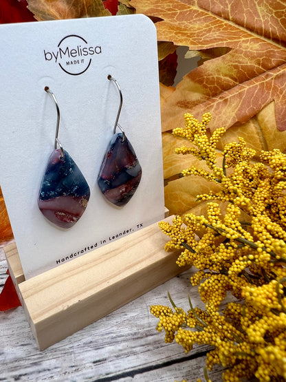 Navy and Maroon Small Kite Drop Earrings in Silver