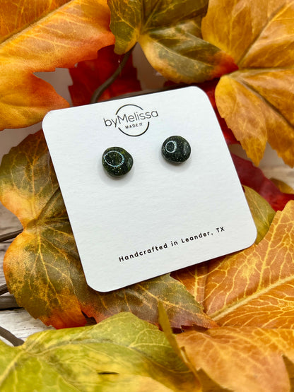 Citrus Green and Black Small Circle Stud Earrings