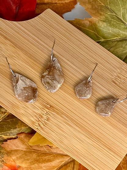 Mocha and Almond Small Kite Drop Earrings in Silver