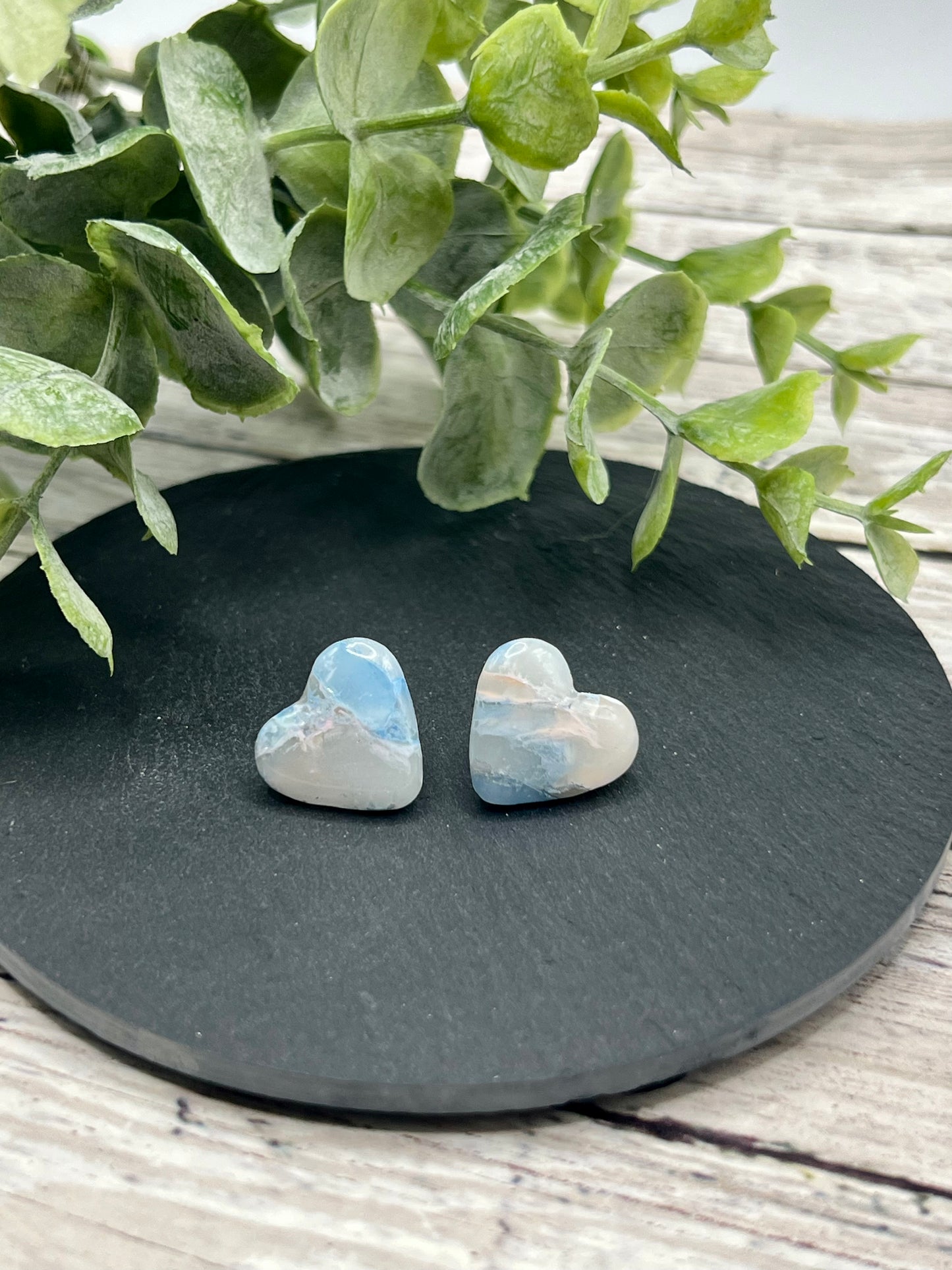 Blue and Light Pink Heart Stud Earrings