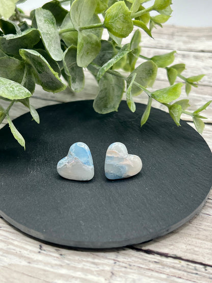 Blue and Light Pink Heart Stud Earrings