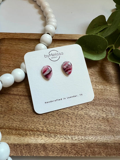Red and White Teardrop Stud Earrings