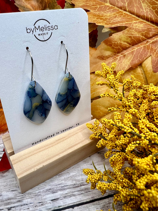 Navy and Mustard Small Kite Drop Earrings in Silver