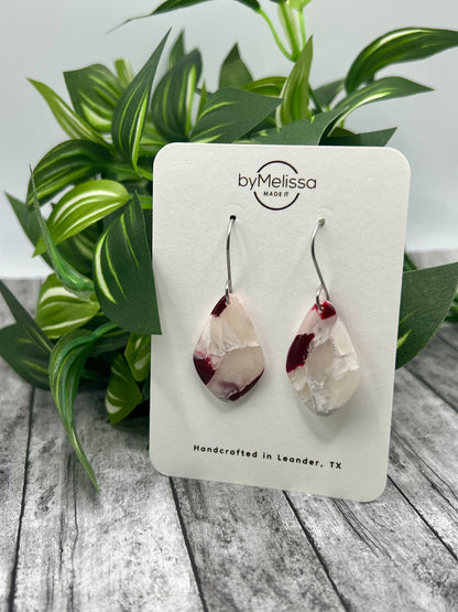 Maroon and White Small Kite Drop Earrings in Silver
