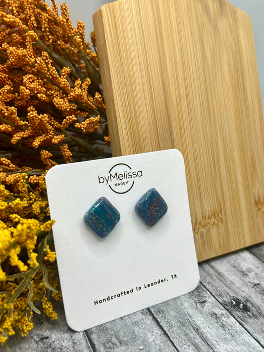 Teal and Plum Rounded Square Stud Earrings