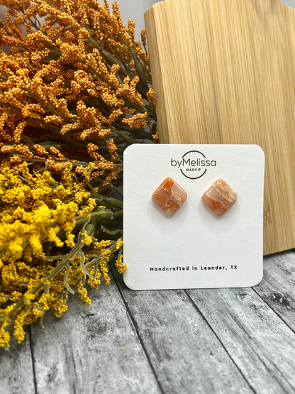 Orange and White Rounded Square Stud Earrings