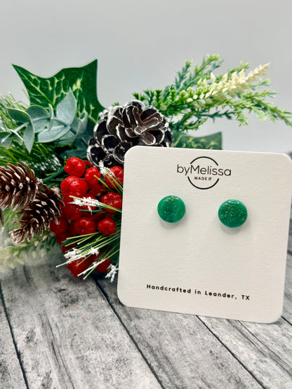 Green and Gold Small Circle Stud Earrings