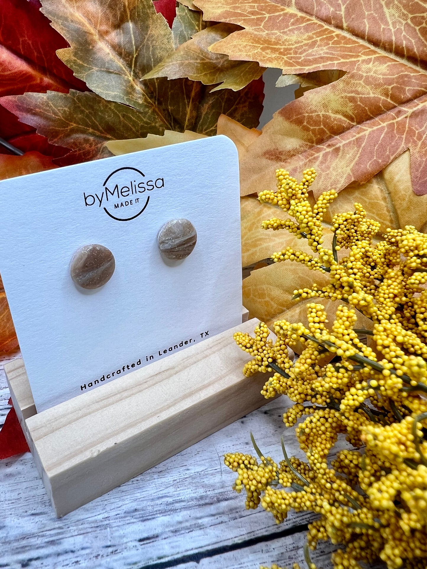 Mocha and Almond Small Circle Stud Earrings