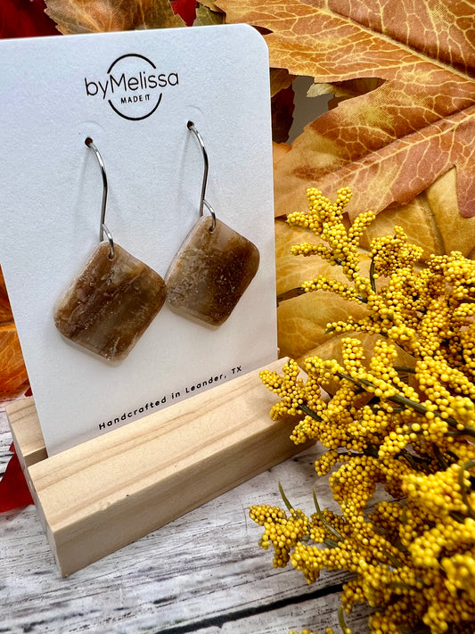 Mocha and Almond Rounded Square Drop Earrings in Silver