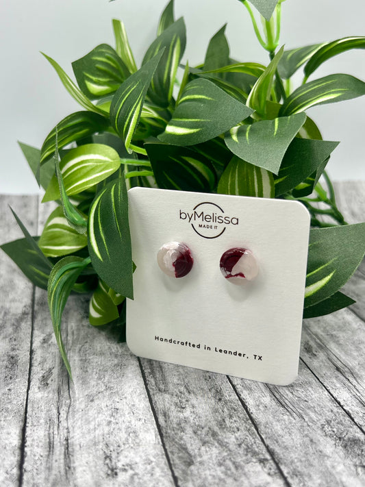 Maroon and White Small Embedded Circle Stud Earrings