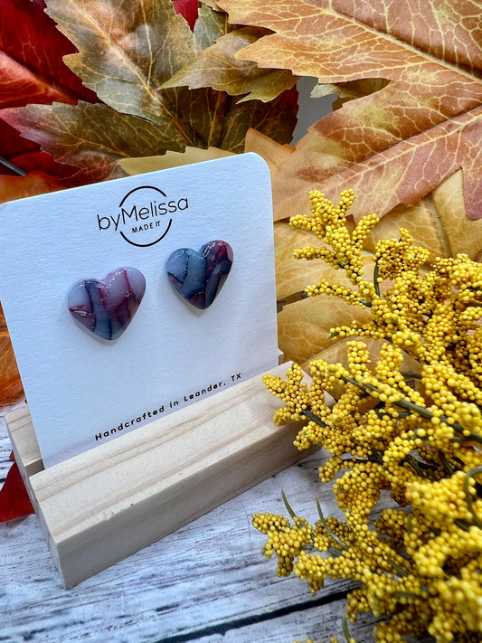 Navy and Maroon Heart Stud Earrings