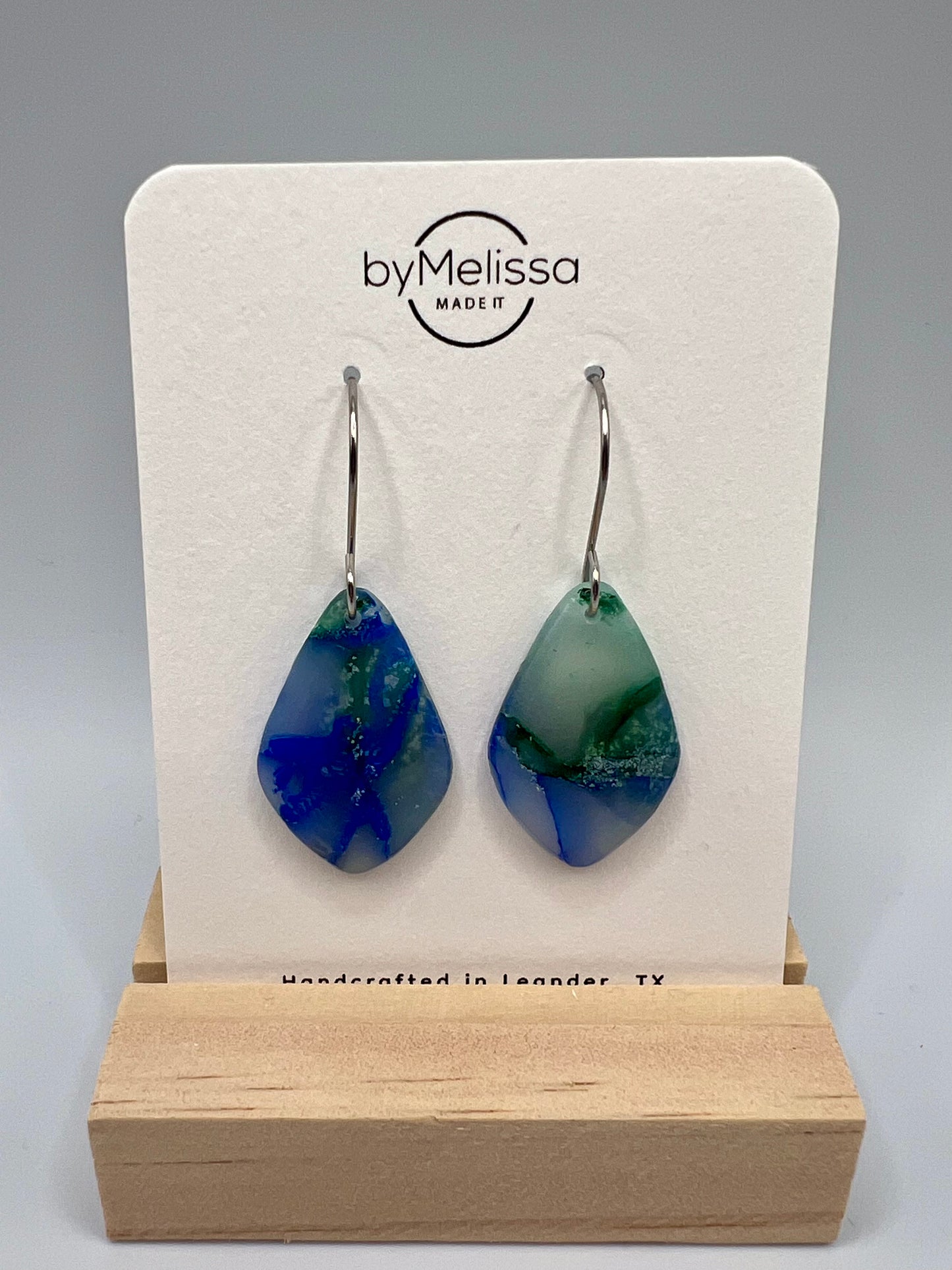 Forest Green and Blue Small Kite Drop Earrings in Silver