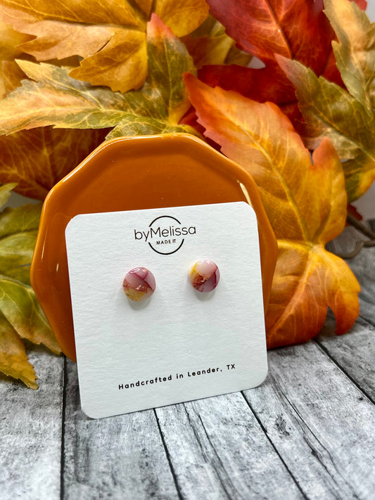 Orange and White Small Circle Stud Earrings